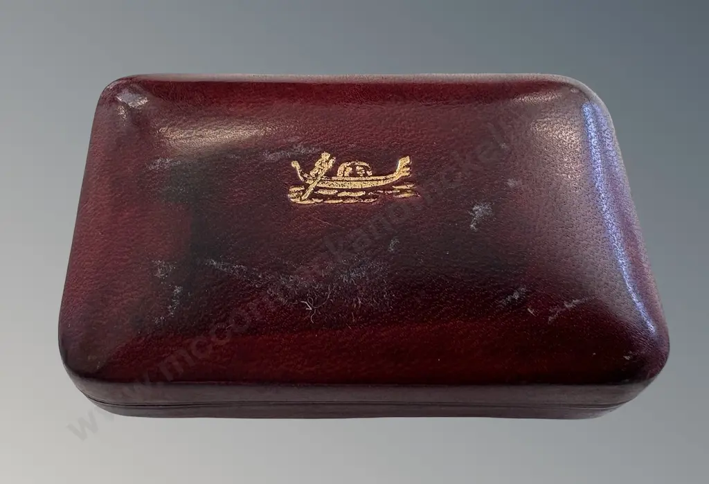 Small Leather Trinket Box with Gilt Boat Scene L6xD3.5cm Image 1++