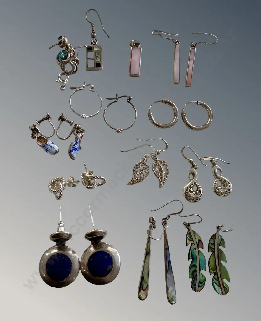 Quantity of Sterling Silver Earrings - Paua Shell, MOP, Enamel etc TW42.51gms Image 1++