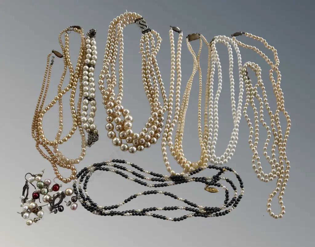 Assorted Faux Pearl Necklaces and Earrings Image 1++