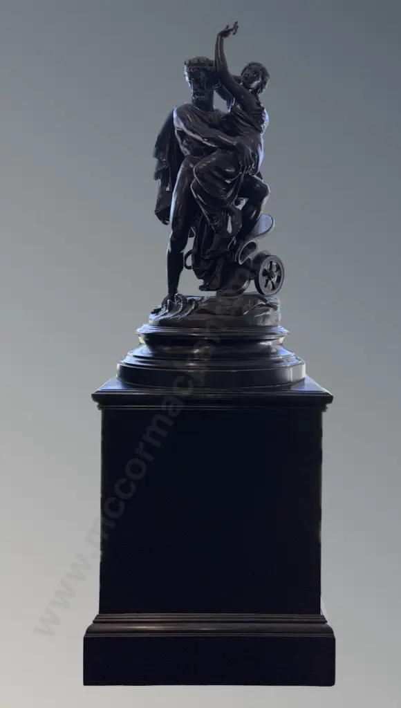 Large Metal Figural Sculpture, signed E. Aizelin, on Wooden Plinth H180xL66cm Image 1++
