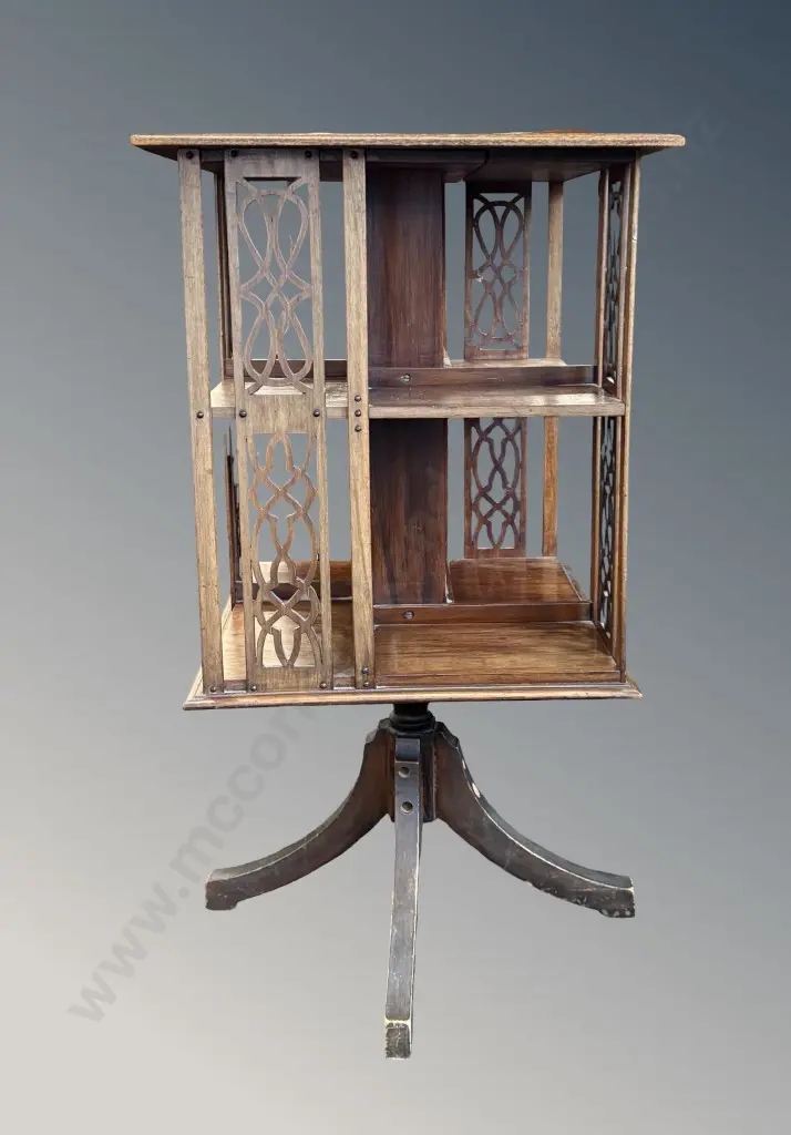 Mahogany Revolving Bookcase with Fretwork H79xW43xL43cm Image 1++