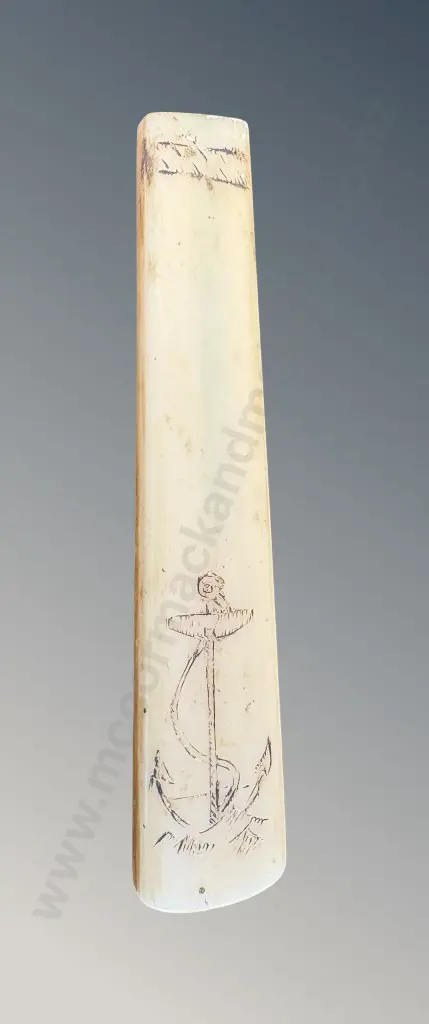 Scrimshaw Carved Letter Opener Handle Featuring an Engraved Anchor Design, L8.5cm Image 1++