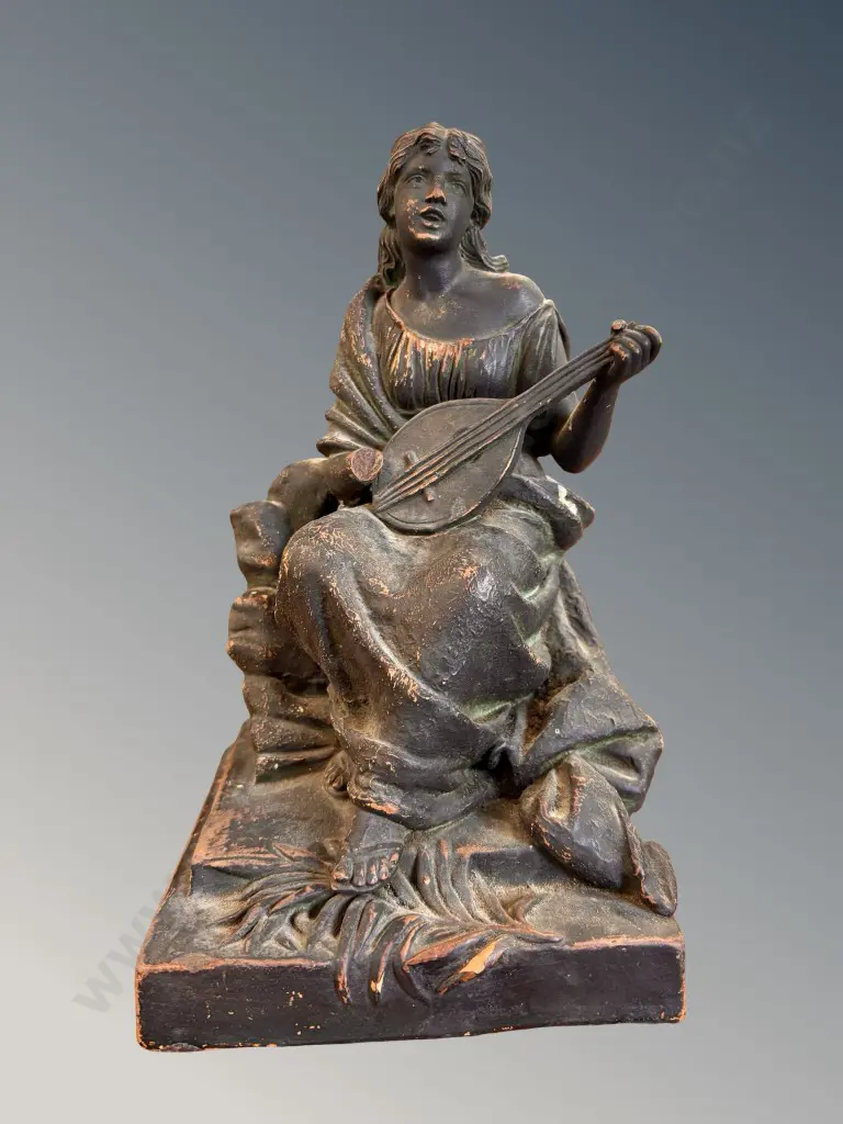 Terracotta Lady Playing a Mandolin, H26cm, AF Image 1++