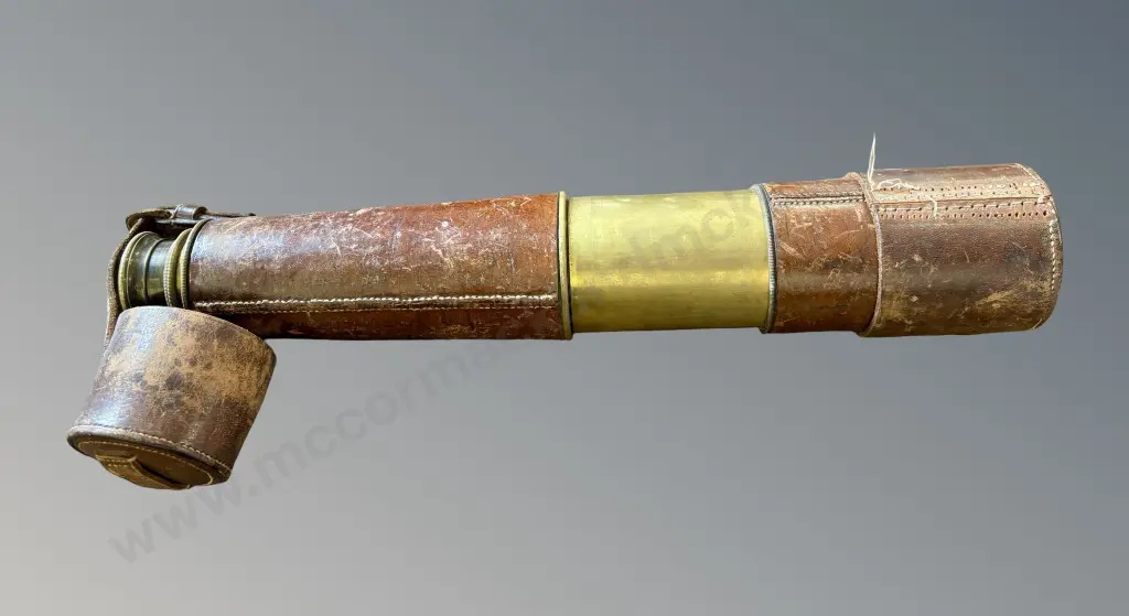 Leather Cased Brass Collapsible Telescope, L43cm, AF - Some Case Missing Image 1++