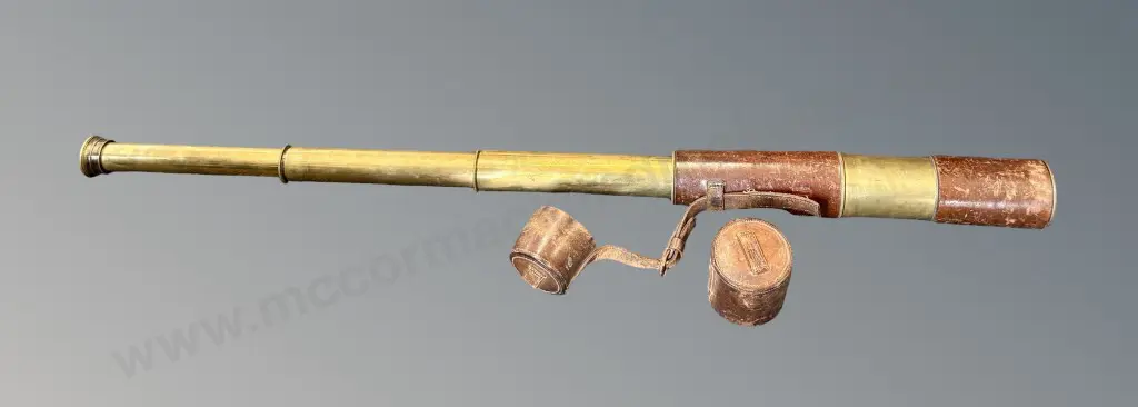 Leather Cased Brass Collapsible Telescope, L43cm, AF - Some Case Missing Image 1++