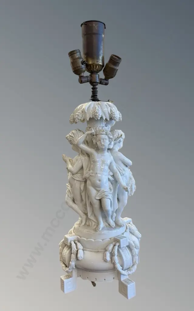 Victorian White Porcelain Figural Electrified Lamp, H70cm Image 1++