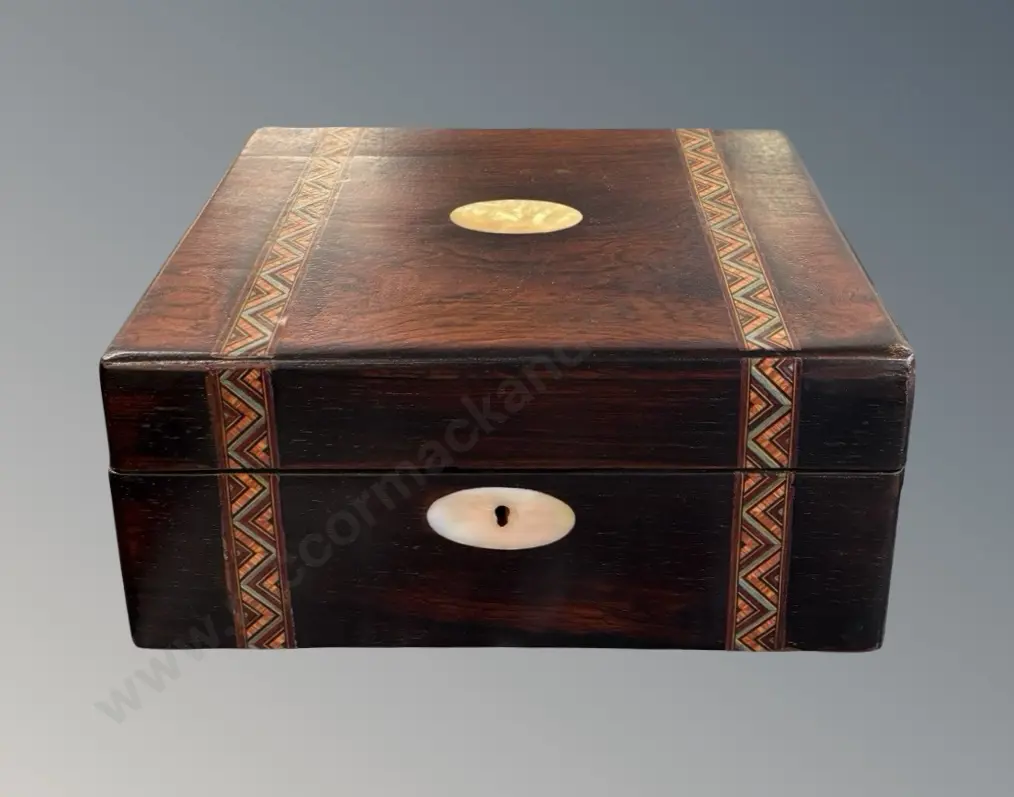 Rosewood Inlaid Jewellery Box with MOP Insert, with key Image 1++
