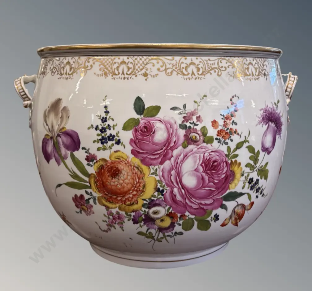 Large Dresden Floral Porcelain Twin Handled Jardinière H31xD38cm AF Handle Image 1++