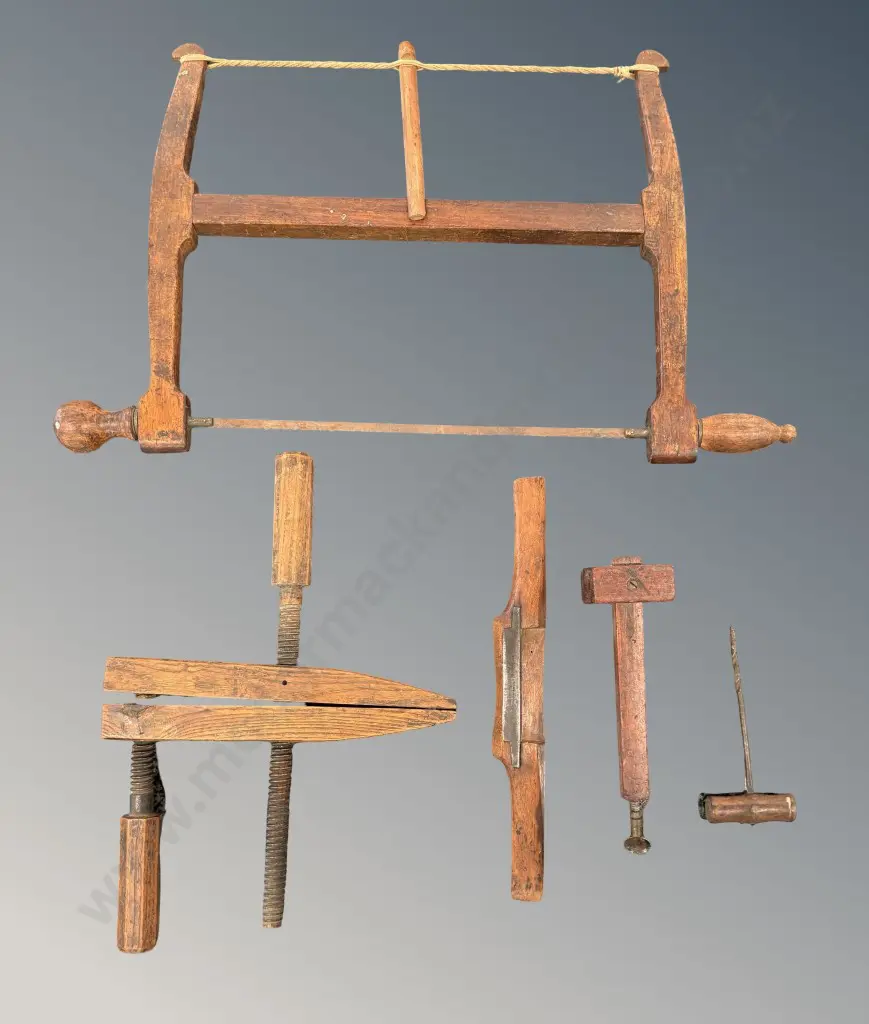 Early Wooden Bow Saw, Clamp, Gauge, etc Image 1++