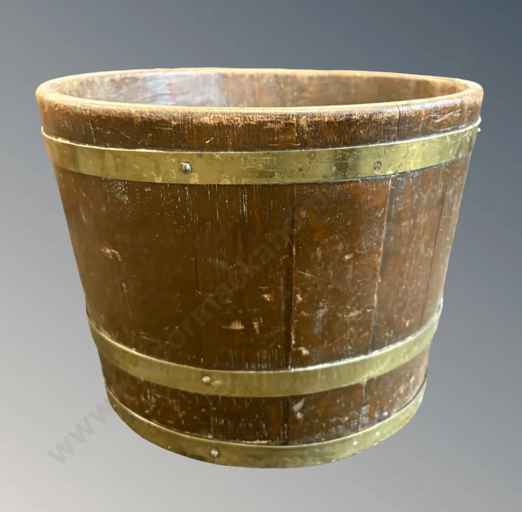 Small Oak Brass Bound Half Barrel, H25xDia34cm Image 1++