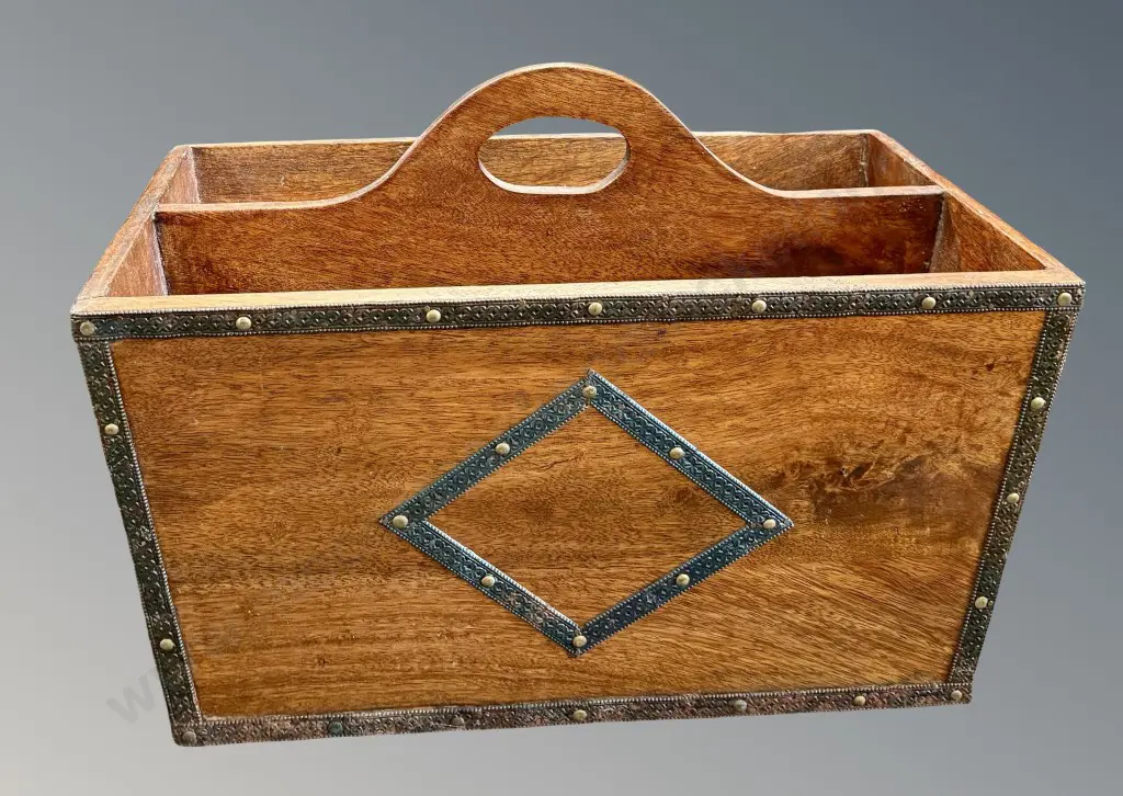 Mahogany Metal Bound Two Sided Wooden Caddy H24xL46cm Image 1++