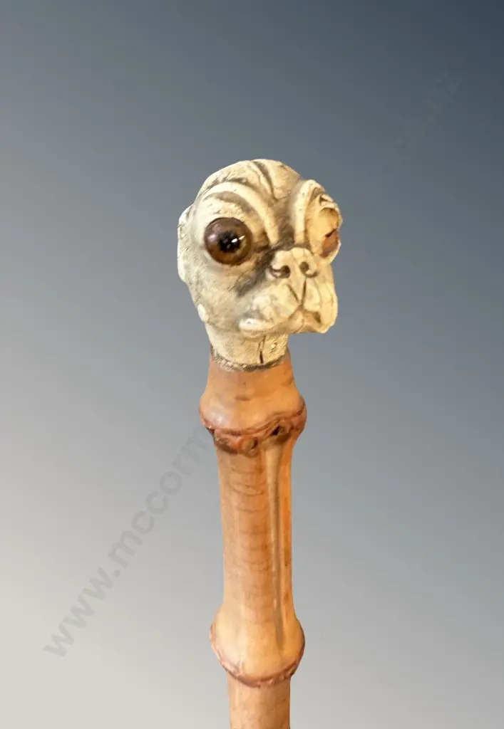 Bamboo Swagger Stick with Bakelite Monkey Head Top, AF one eye missing Image 1++
