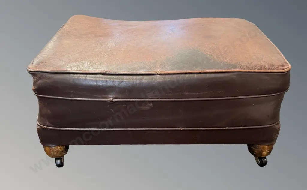 Brown Leather Pouf on Bun Feet H36xL76xD57cm Image 1++