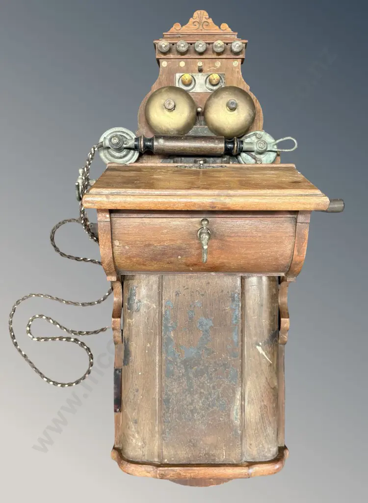 Early Wooden and Brass Cased Wall Telephone Image 1++