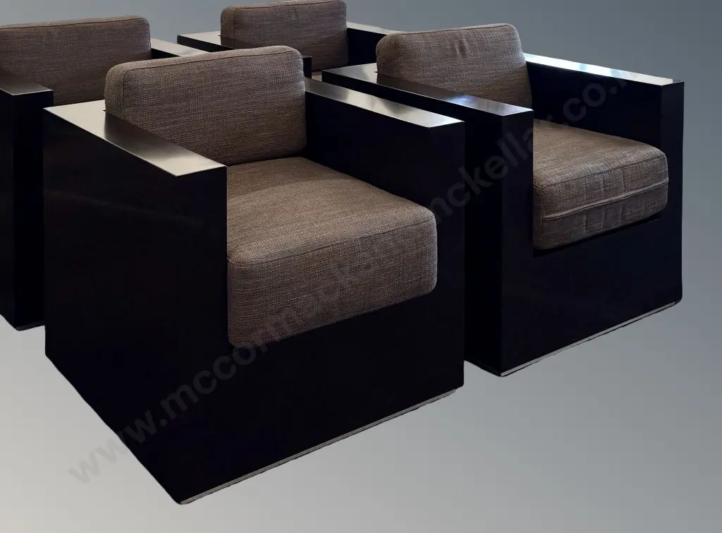 Pair of Black Lacquered and Upholstered Box Armchairs H75xD72cm Image 1++