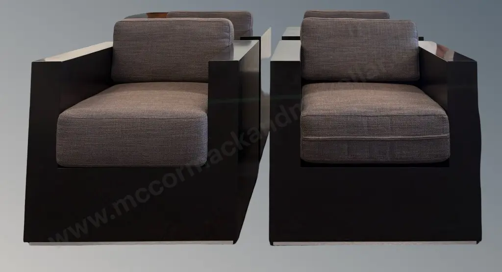 Pair of Black Lacquered and Upholstered Box Armchairs H75xD72cm Image 1++