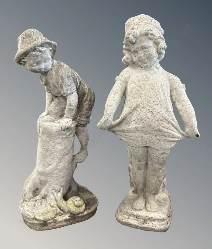 Concrete Little Girl and Boy Statues H51-54cm Image 1++