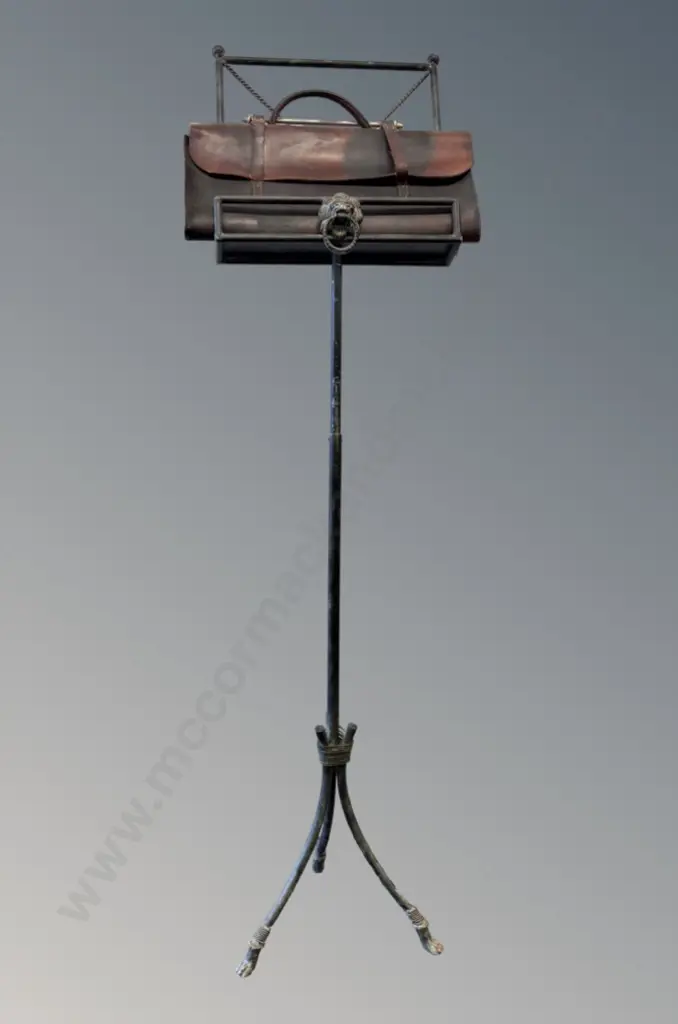 Metal Adjustable Music Stand on Three Pointed Lion's Feet Base with additional Leather Music Folder Image 1++