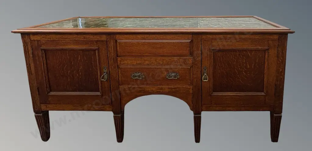 Oak Tile Topped Sideboard, Two Door, Single Drawer H87xL180xD62cm Image 1++