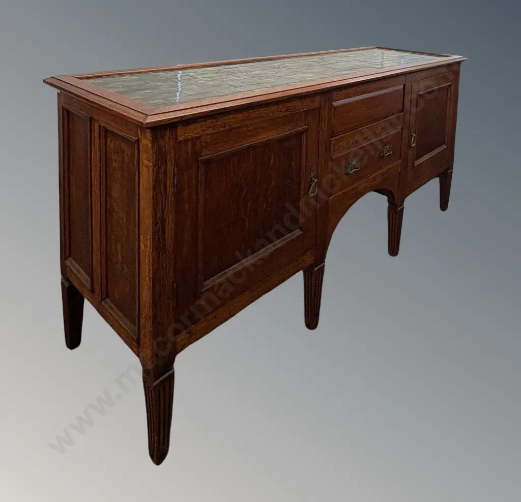 Oak Tile Topped Sideboard, Two Door, Single Drawer H87xL180xD62cm Image 1++