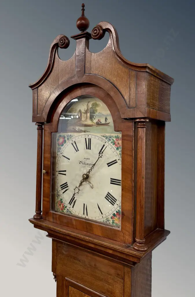 Oak Longcase Clock with Enamel Face H218cm Image 1++
