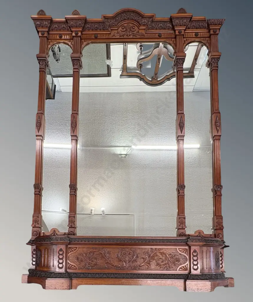 Large Freestanding Mahogany Mirror, Carved Floral and Leaf Motif H304xW215xD64cm AF Image 1++