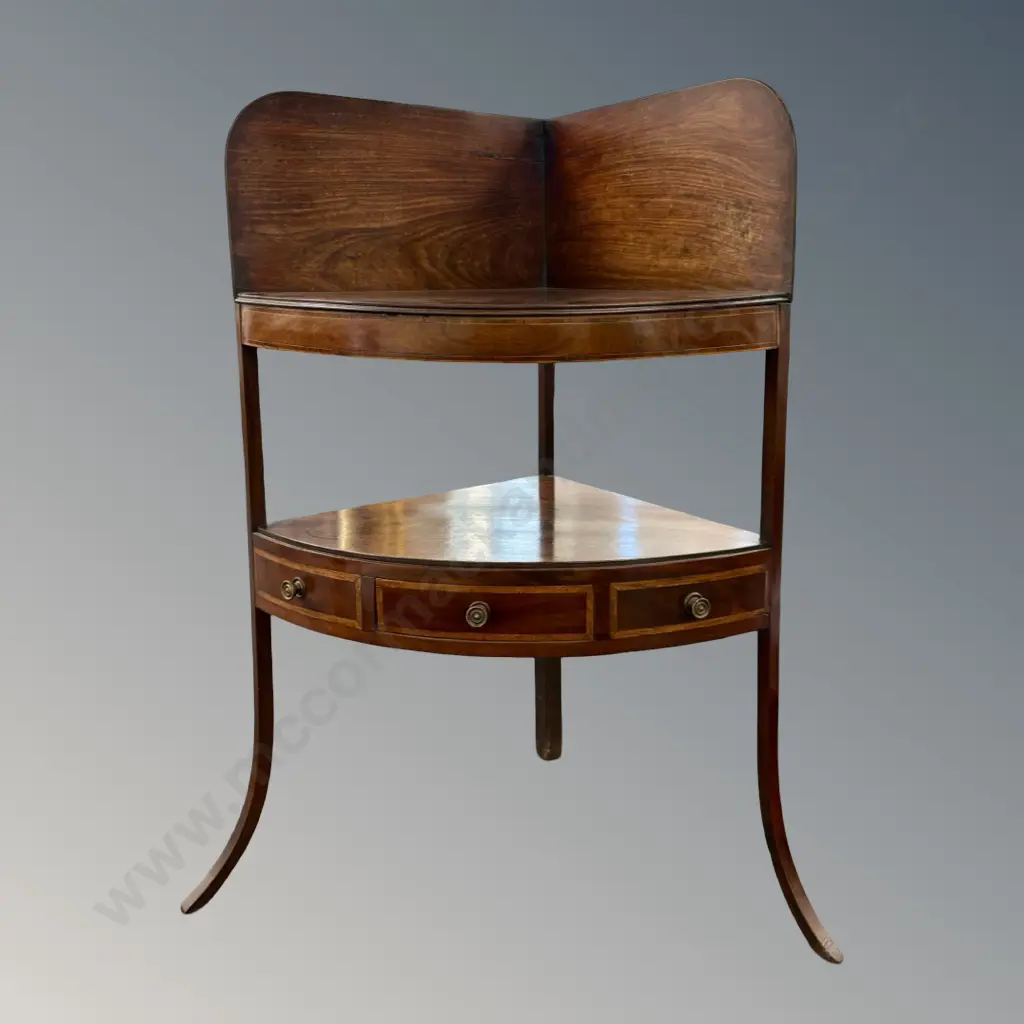 Mahogany Two Tier Corner Shelf on Sabre Legs H119xD52cm Image 1++