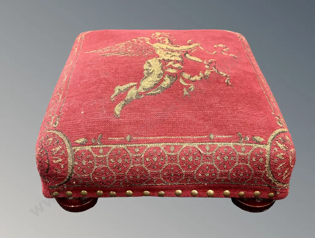 Victorian Tapestry Footstool on Bun Feet Image 1++