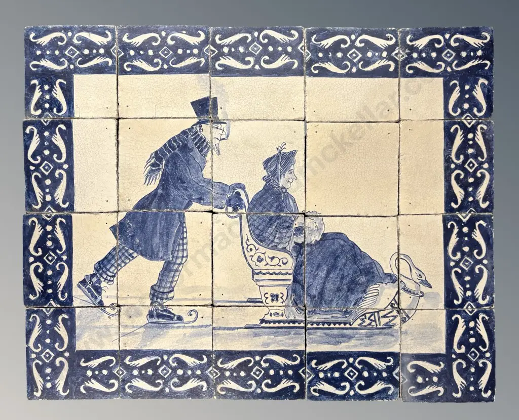 Dutch Delft Blue and White Ceramic Tiles (loose) Ice Skating Scene Image 1++