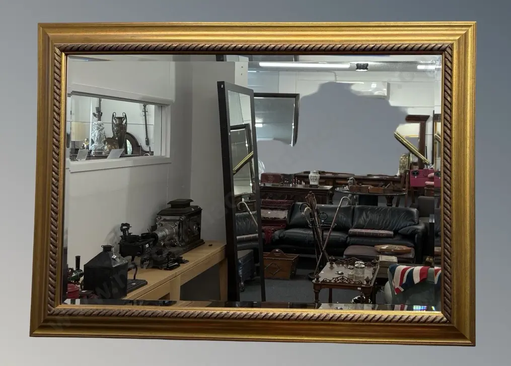 Gilt Framed Beveled Wall Mirror with Rope Edging 75x106cm Image 1++