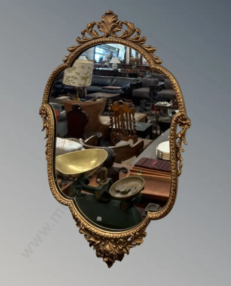 Scalloped Edge Wall Mirror with Ornate Gilt Frame with Floral and Shell Motifs 79x55cm Image 1++