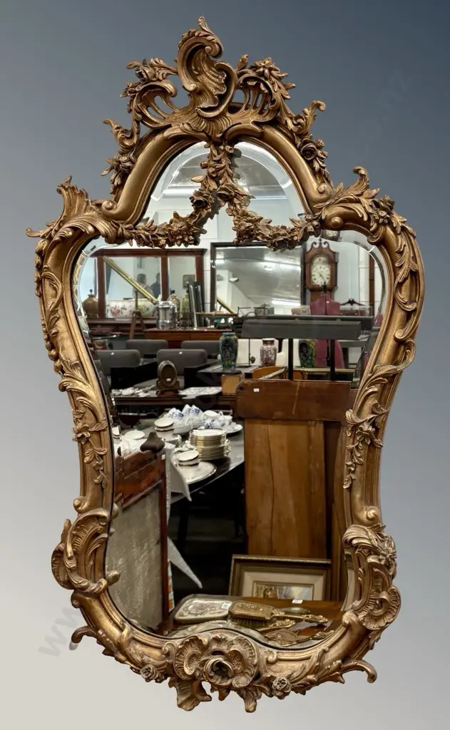 Ornate Gilt Framed Wall Mirror with Rose Garland and Leaf Motifs 115x70cm Image 1++