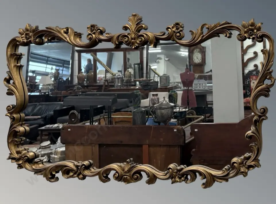 Ornate Gilt Framed Wall Mirror with Fleur De Lis and Floral Design 63x107cm Image 1++