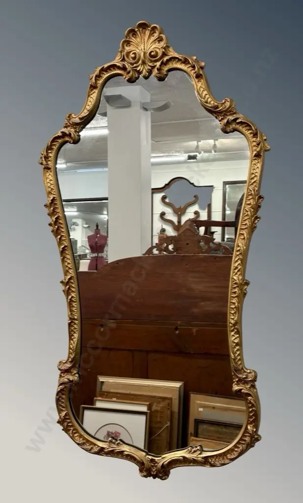 Ornate Gilt Framed Wall Mirror, Leaf & Shell Design 113x60cm Image 1++