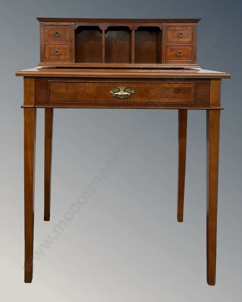Walnut with Burr Inlay Single Drawer Ladies Desk with Four Drawers and Letter Compartments H96.5xL72xD51cm Image 1++