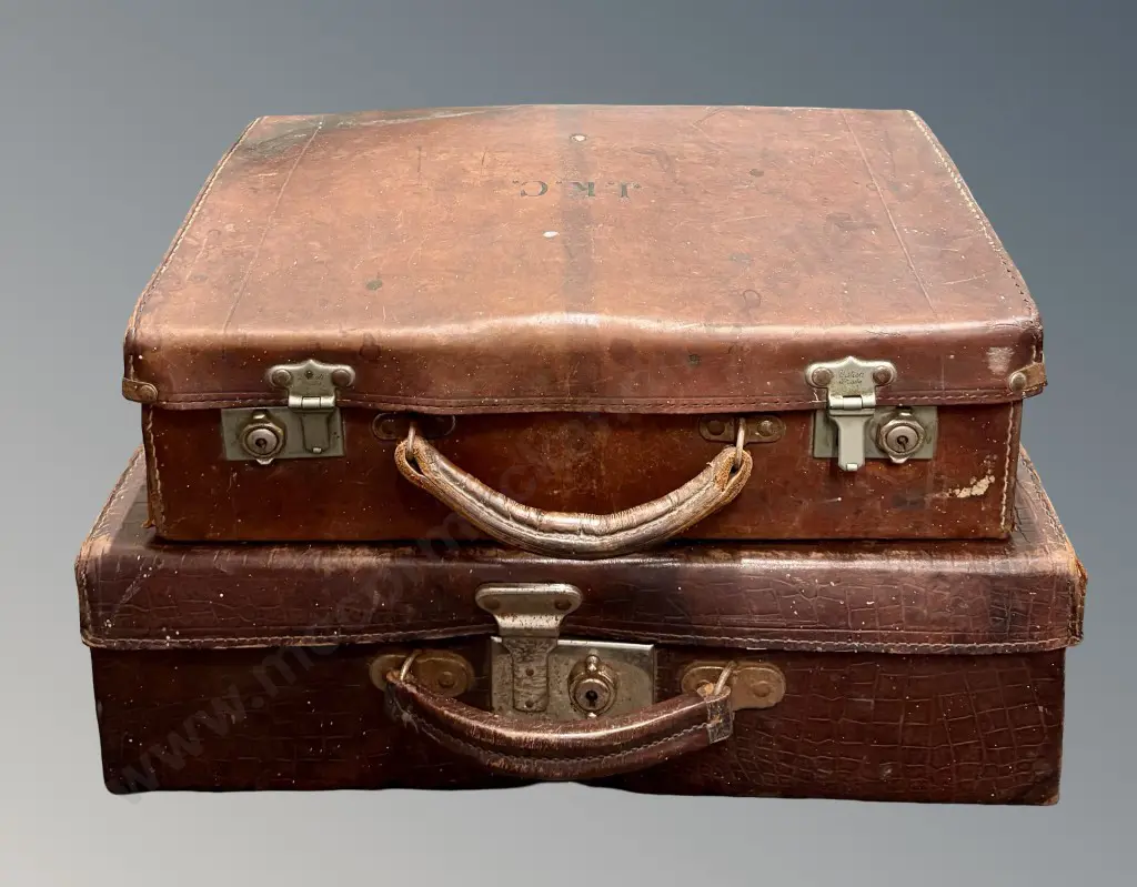 Two Early Leather Suitcases Image 1++