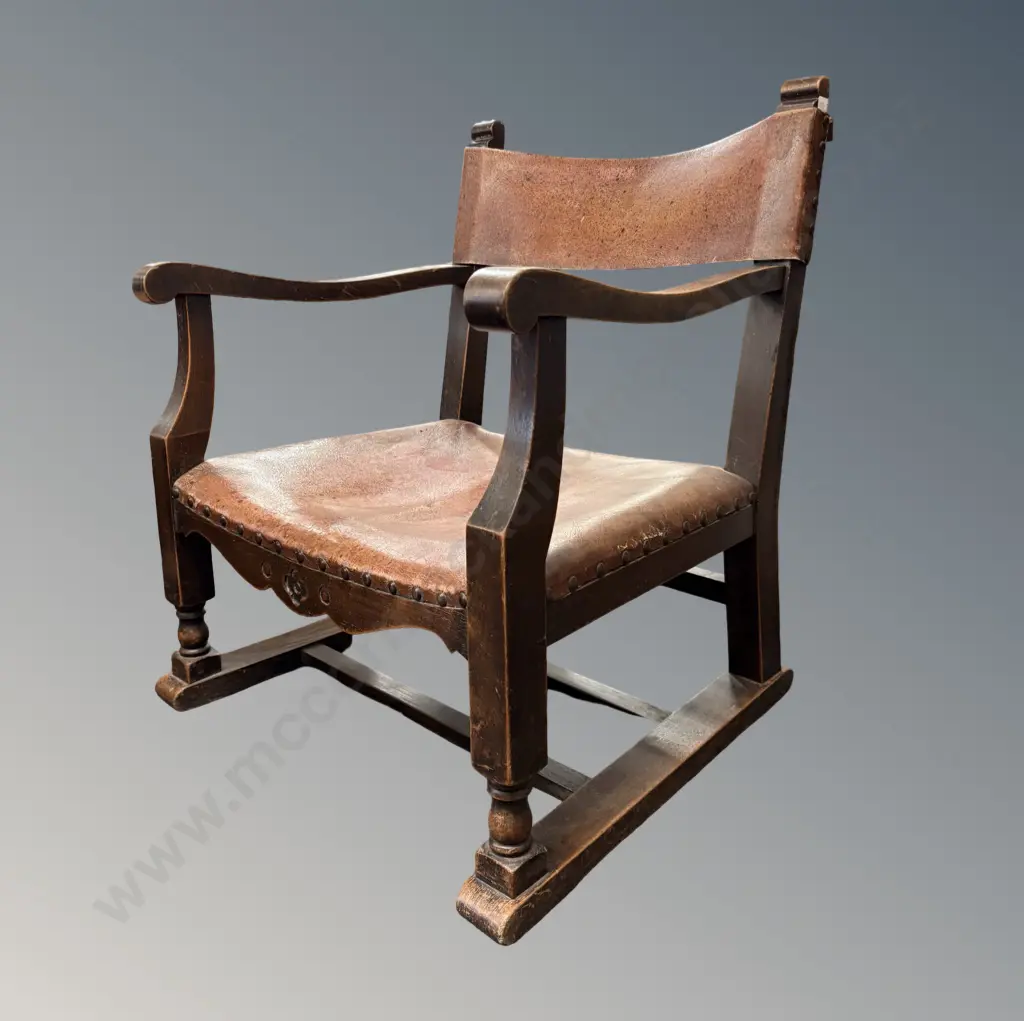 Fireside Chair with leather back and seat H67xW55cm Image 1++