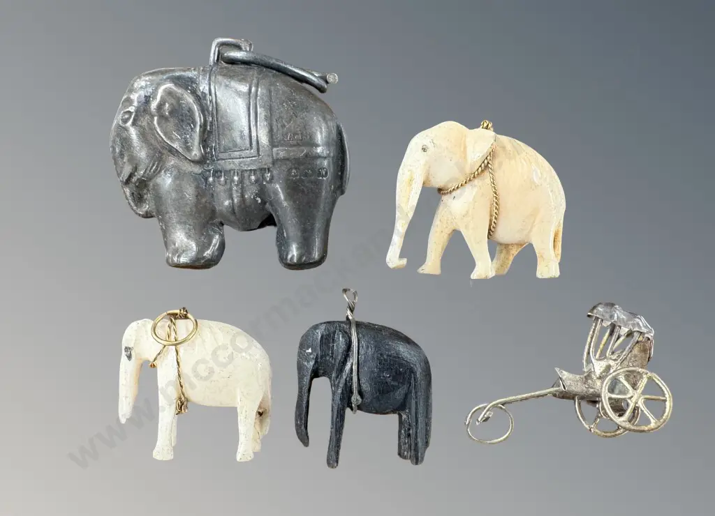 Sterling Silver Elephant, Miniature Tuk-Tuk, Ebony & Ivory Miniature Elephants Image 1++