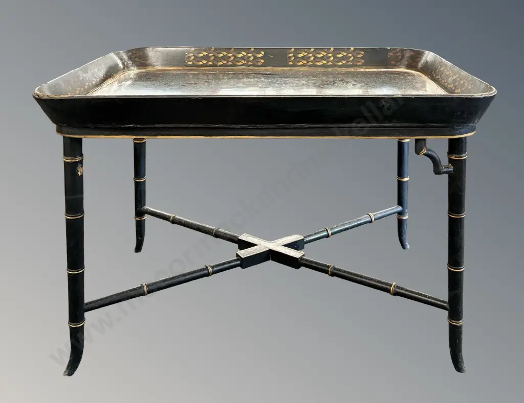 Ebonised and Gilt Chinoiserie Tray Table AF H51.5xL76xW55cm Image 1++