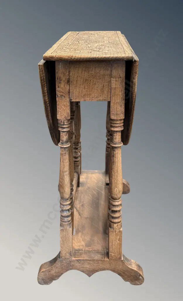 Oak Drop Leaf Occasional Table with Floral Carving H64xL59xW19/78cm Image 1++
