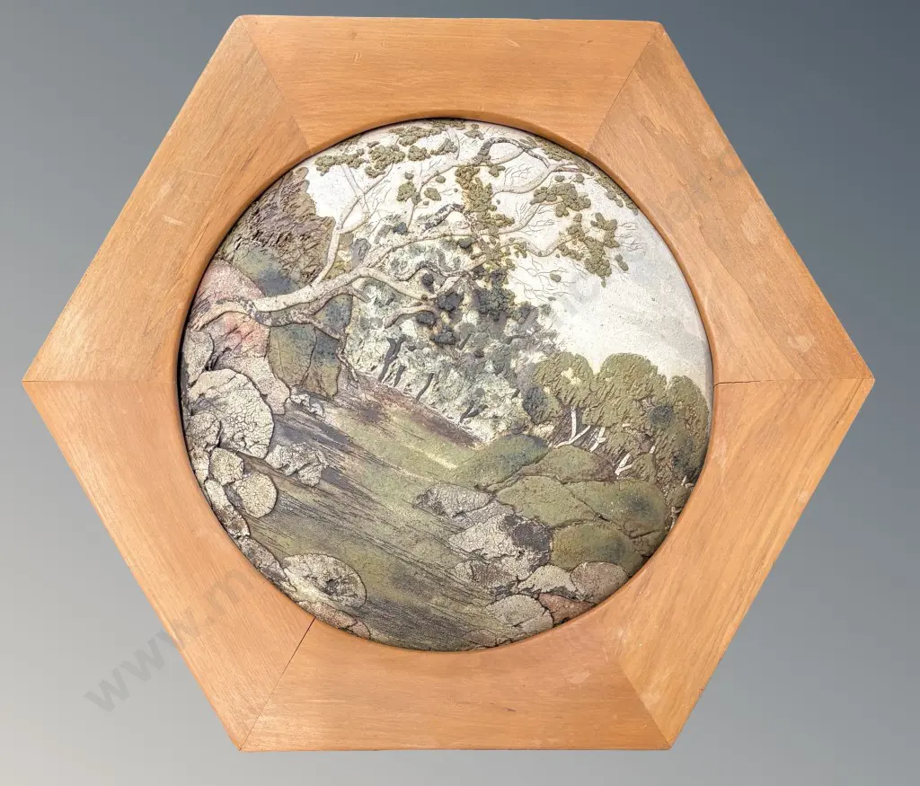 Pottery Framed Wall Plaque - Treescape, Mary Forrest Dia42cm Image 1++