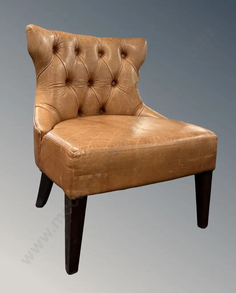 Brown Leather Deep Buttoned Occasional Chair Image 1++