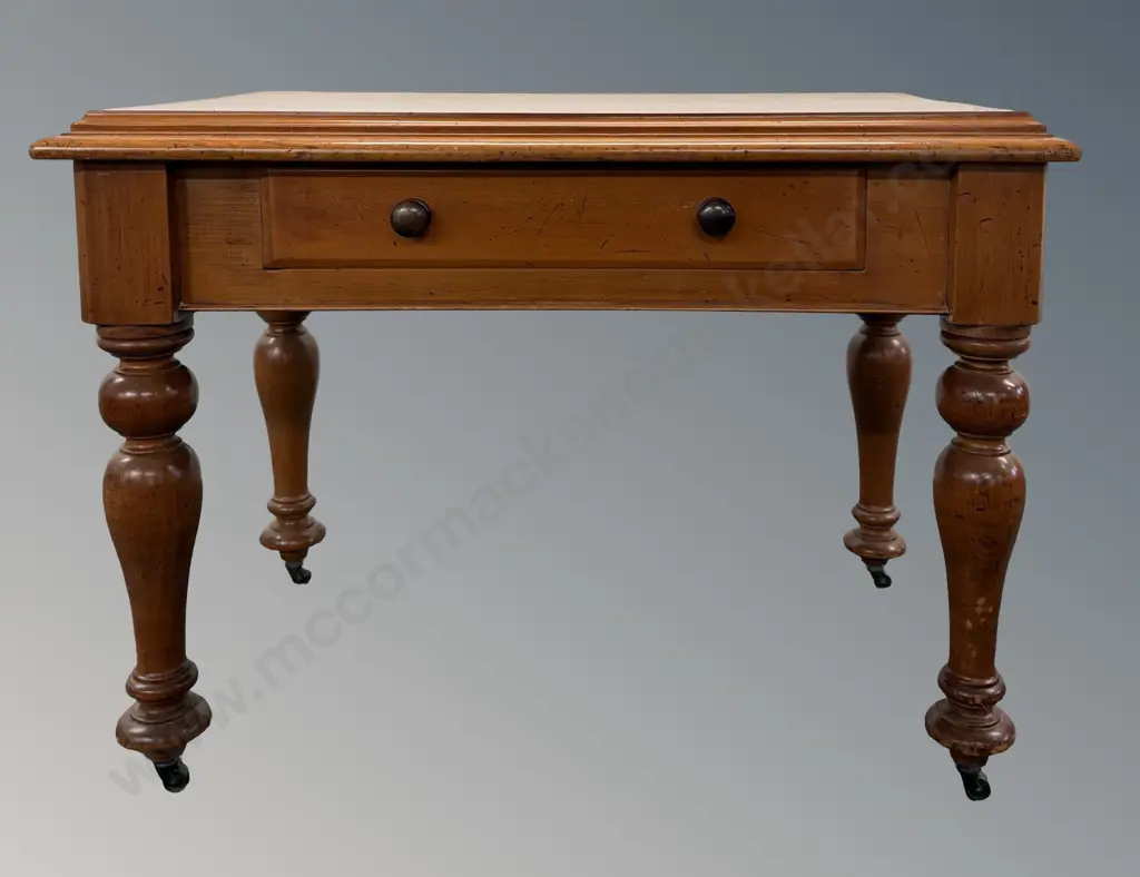 Kauri Colonial Single Drawer Side Table with Turned Legs and Wooden Knobs H76xL103xD63cm Image 1++
