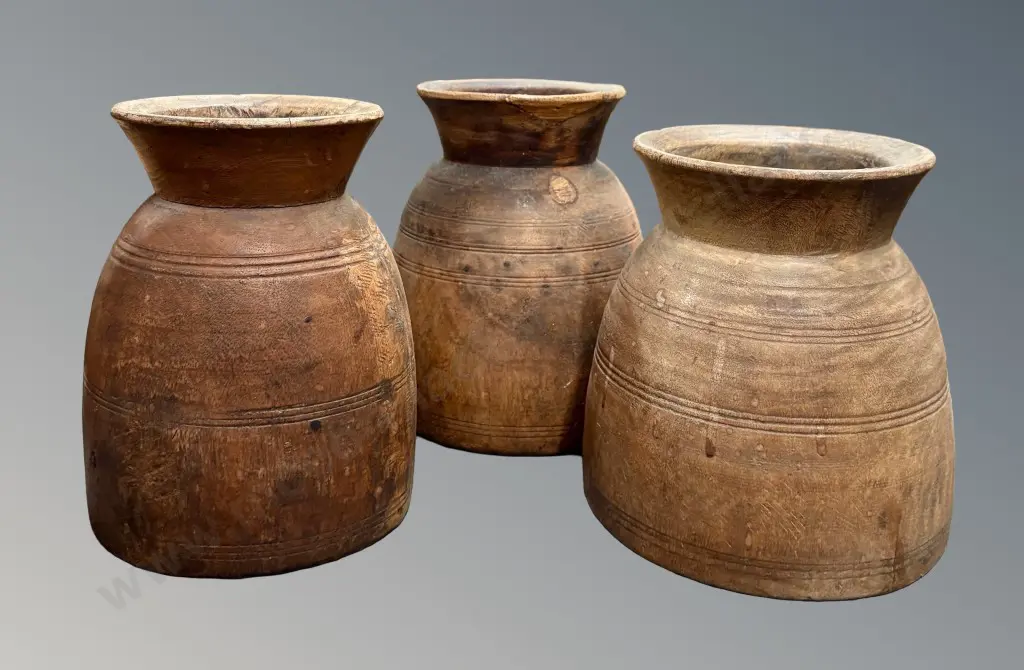Set of Wooden Water Pots H21-22cm Image 1++