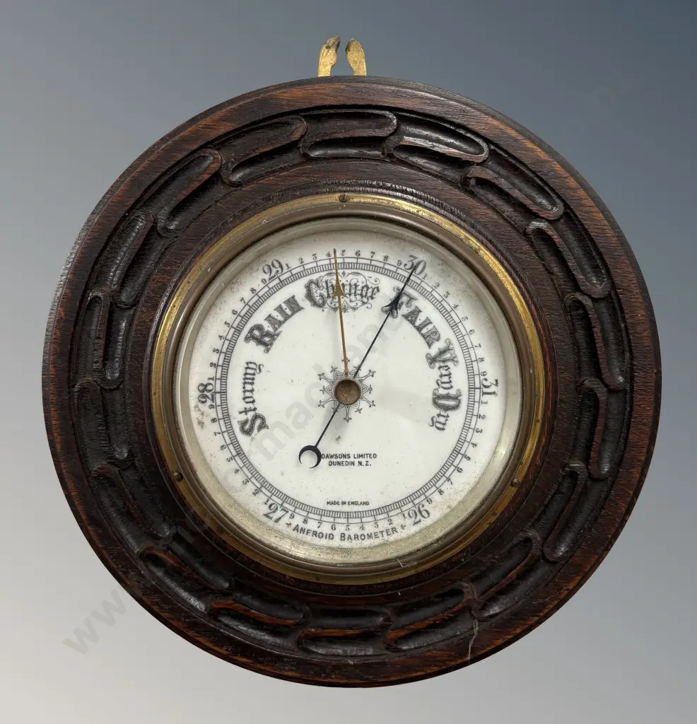 Dawsons Ltd Oak Brass Bound  Aneroid Barometer Image 1++