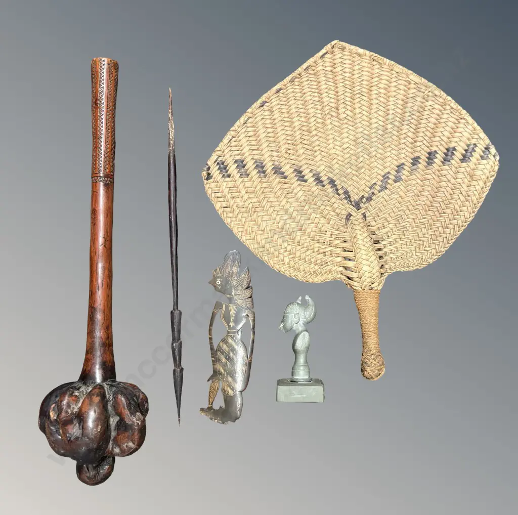 Fijian Throwing Club, Miniature Arrow, Indonesian Shadow Puppet Silhouette & Fan Image 1++
