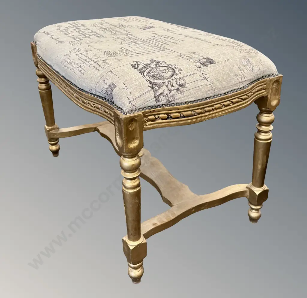 Upholstered Stool on a Gilt Wooden Frame H55xL79xW53cm Image 1++