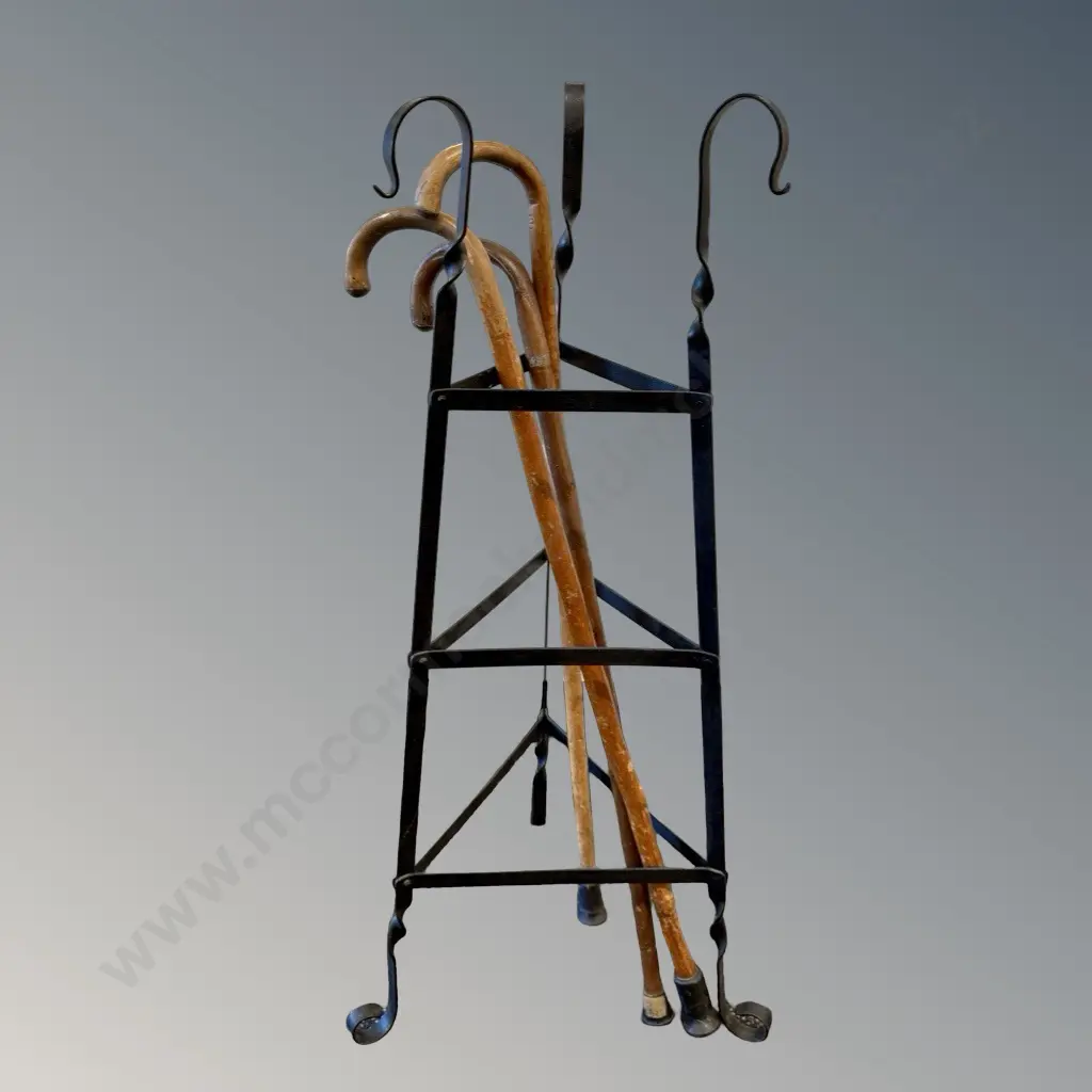 Wrought Iron Umbrella Stand with Three Walking Sticks Image 1++