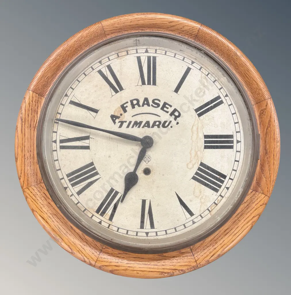 A Fraser, Timaru Oak Cased Station Clock D41cm Image 1++