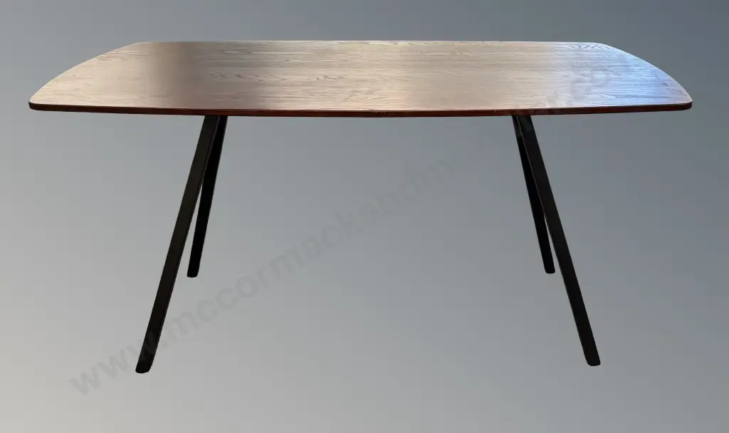 Dark Grained Dining Table with Angled Black Metal Legs 150x79xH75cm Image 1++